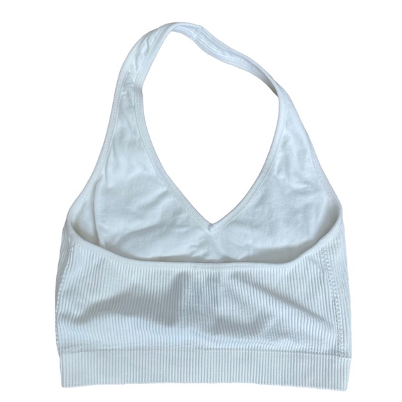 Garage White Basic Minimalist Ribbed Halter Tank Top Crop Top - Picture 3 of 6